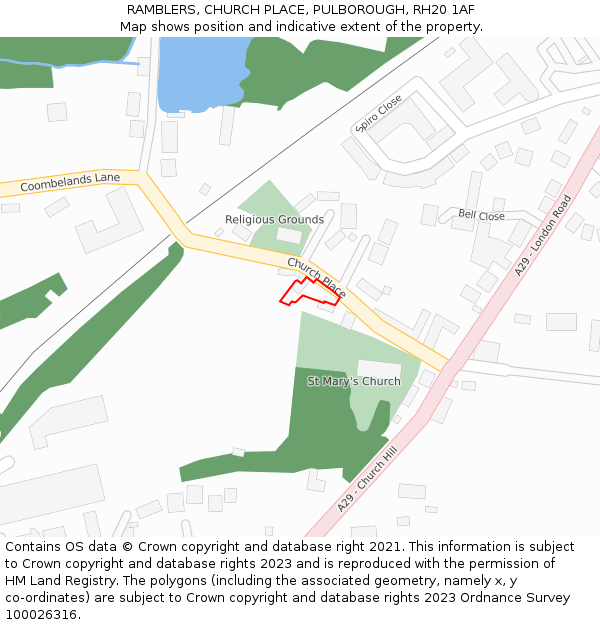 RAMBLERS, CHURCH PLACE, PULBOROUGH, RH20 1AF: Location map and indicative extent of plot