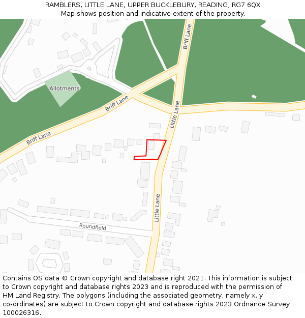 RAMBLERS, LITTLE LANE, UPPER BUCKLEBURY, READING, RG7 6QX: Location map and indicative extent of plot