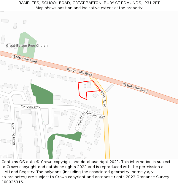 RAMBLERS, SCHOOL ROAD, GREAT BARTON, BURY ST EDMUNDS, IP31 2RT: Location map and indicative extent of plot