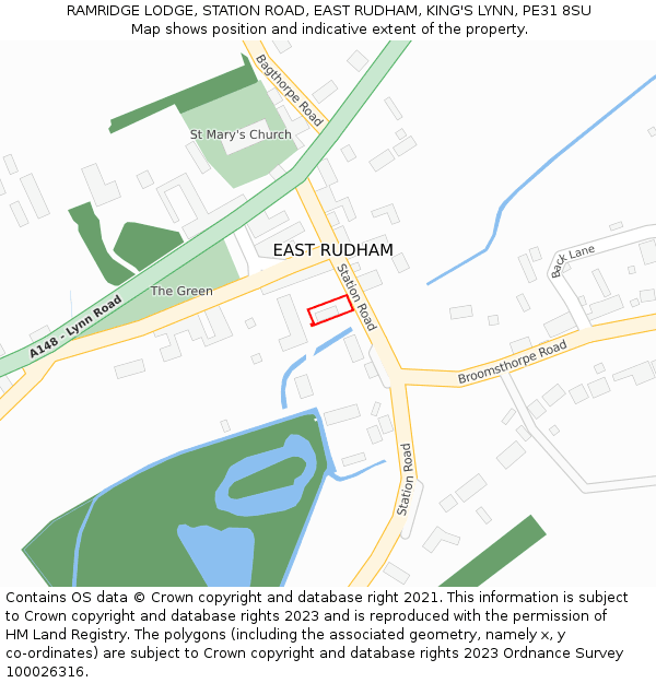 RAMRIDGE LODGE, STATION ROAD, EAST RUDHAM, KING'S LYNN, PE31 8SU: Location map and indicative extent of plot