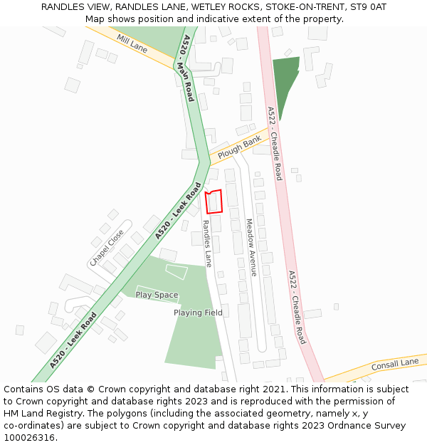 RANDLES VIEW, RANDLES LANE, WETLEY ROCKS, STOKE-ON-TRENT, ST9 0AT: Location map and indicative extent of plot