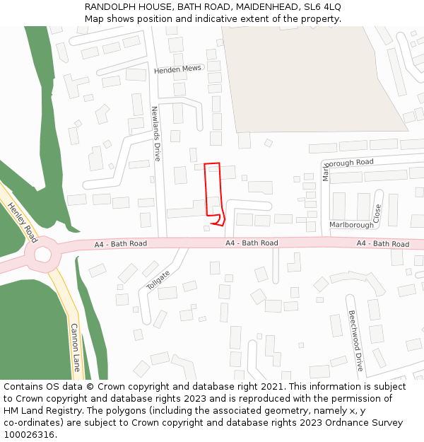 RANDOLPH HOUSE, BATH ROAD, MAIDENHEAD, SL6 4LQ: Location map and indicative extent of plot