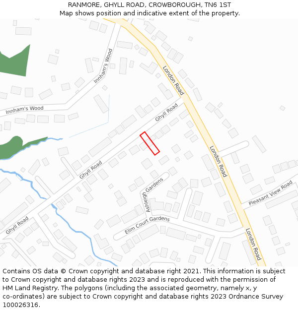RANMORE, GHYLL ROAD, CROWBOROUGH, TN6 1ST: Location map and indicative extent of plot