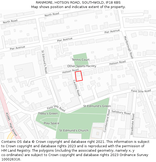 RANMORE, HOTSON ROAD, SOUTHWOLD, IP18 6BS: Location map and indicative extent of plot