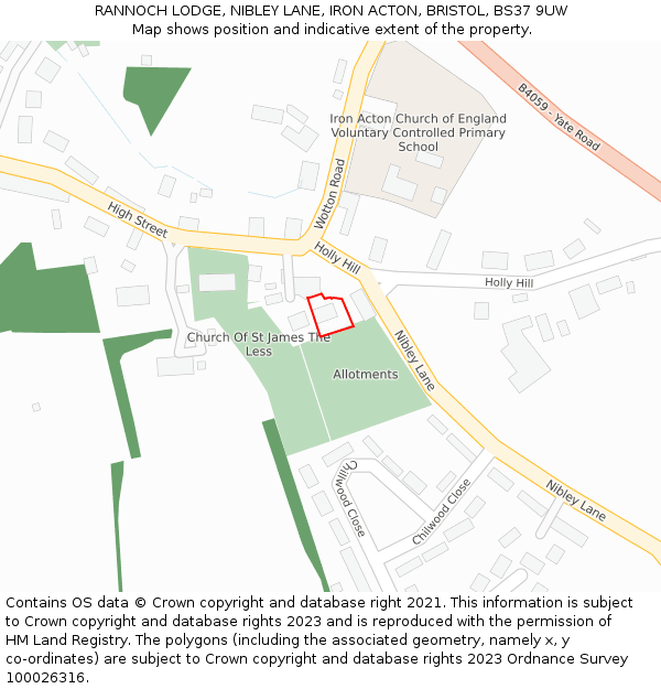 RANNOCH LODGE, NIBLEY LANE, IRON ACTON, BRISTOL, BS37 9UW: Location map and indicative extent of plot