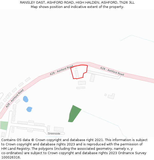 RANSLEY OAST, ASHFORD ROAD, HIGH HALDEN, ASHFORD, TN26 3LL: Location map and indicative extent of plot