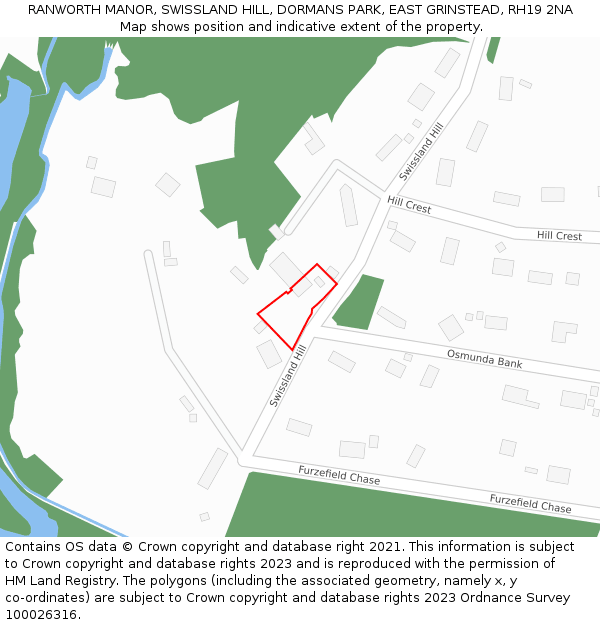 RANWORTH MANOR, SWISSLAND HILL, DORMANS PARK, EAST GRINSTEAD, RH19 2NA: Location map and indicative extent of plot