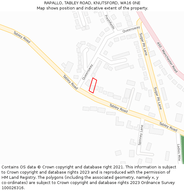 RAPALLO, TABLEY ROAD, KNUTSFORD, WA16 0NE: Location map and indicative extent of plot