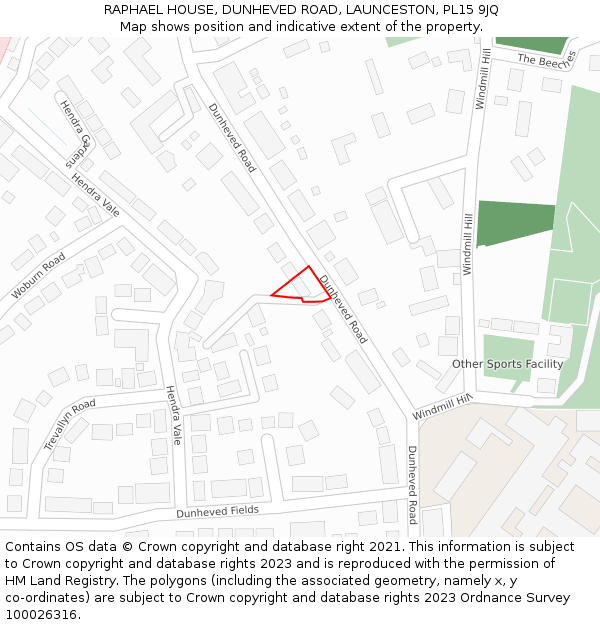 RAPHAEL HOUSE, DUNHEVED ROAD, LAUNCESTON, PL15 9JQ: Location map and indicative extent of plot