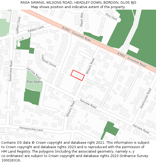 RASA SAYANG, WILSONS ROAD, HEADLEY DOWN, BORDON, GU35 8JG: Location map and indicative extent of plot