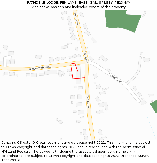 RATHDENE LODGE, FEN LANE, EAST KEAL, SPILSBY, PE23 4AY: Location map and indicative extent of plot