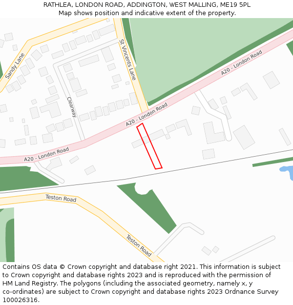 RATHLEA, LONDON ROAD, ADDINGTON, WEST MALLING, ME19 5PL: Location map and indicative extent of plot