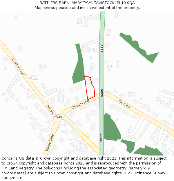 RATTLERS BARN, MARY TAVY, TAVISTOCK, PL19 9QA: Location map and indicative extent of plot