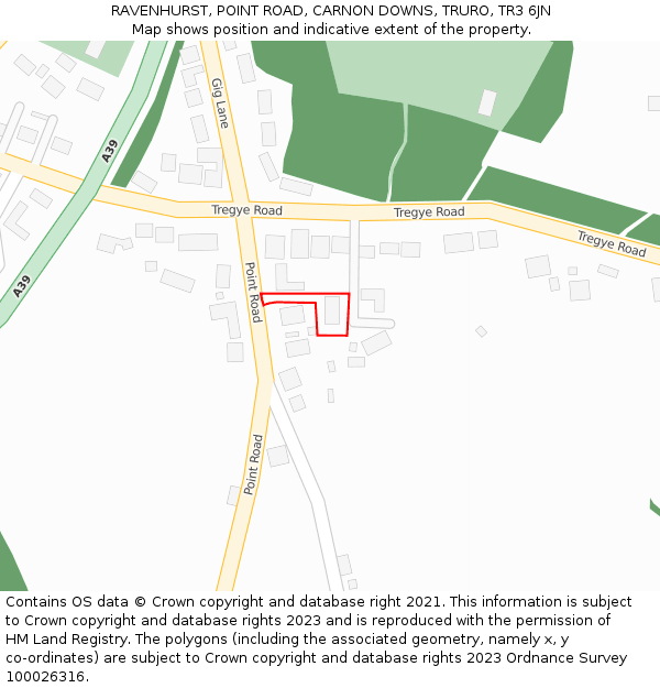 RAVENHURST, POINT ROAD, CARNON DOWNS, TRURO, TR3 6JN: Location map and indicative extent of plot