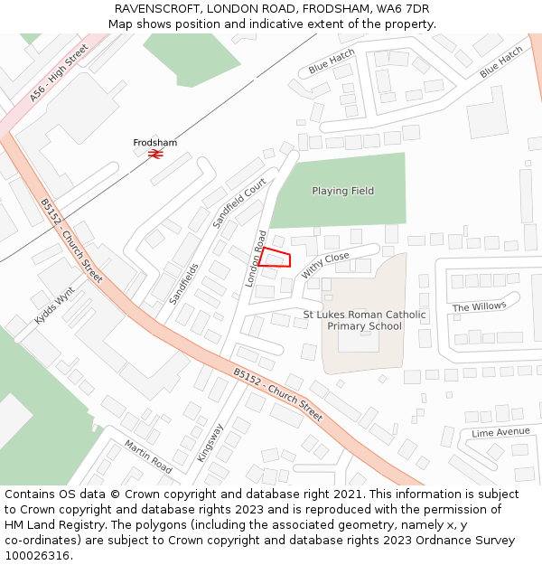 RAVENSCROFT, LONDON ROAD, FRODSHAM, WA6 7DR: Location map and indicative extent of plot