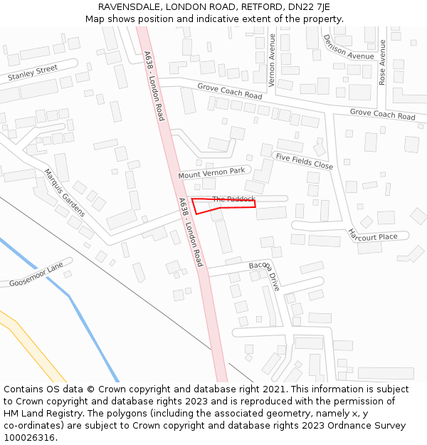 RAVENSDALE, LONDON ROAD, RETFORD, DN22 7JE: Location map and indicative extent of plot