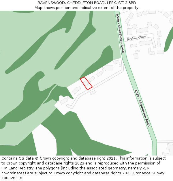 RAVENSWOOD, CHEDDLETON ROAD, LEEK, ST13 5RD: Location map and indicative extent of plot