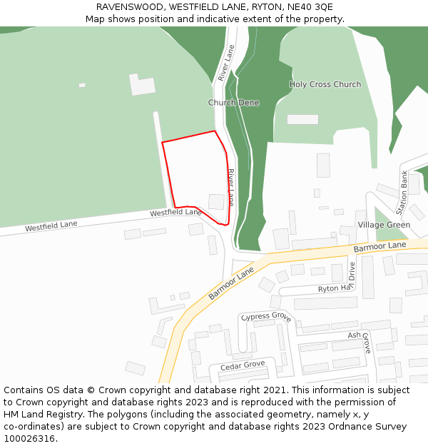 RAVENSWOOD, WESTFIELD LANE, RYTON, NE40 3QE: Location map and indicative extent of plot