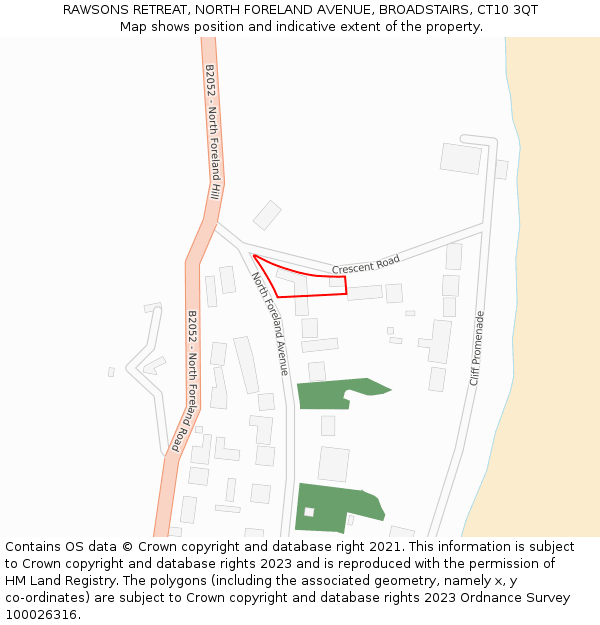 RAWSONS RETREAT, NORTH FORELAND AVENUE, BROADSTAIRS, CT10 3QT: Location map and indicative extent of plot