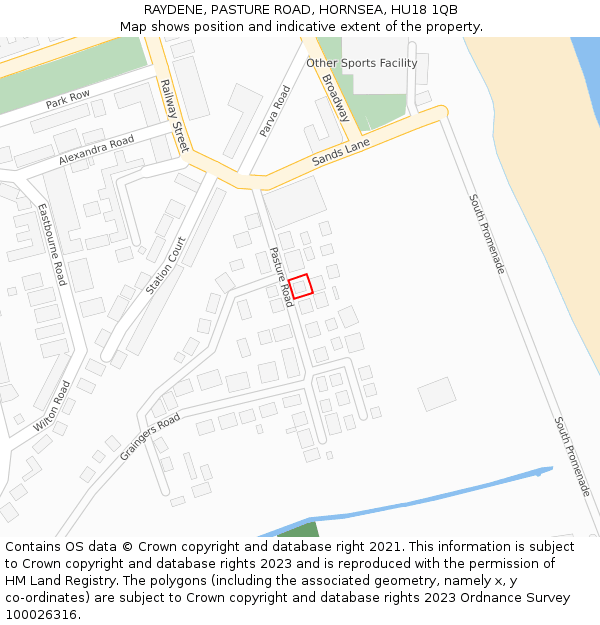 RAYDENE, PASTURE ROAD, HORNSEA, HU18 1QB: Location map and indicative extent of plot