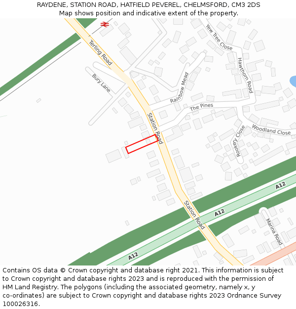 RAYDENE, STATION ROAD, HATFIELD PEVEREL, CHELMSFORD, CM3 2DS: Location map and indicative extent of plot