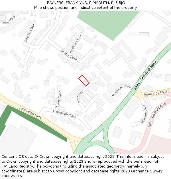 RAYNERS, FRANKLYNS, PLYMOUTH, PL6 5JG: Location map and indicative extent of plot