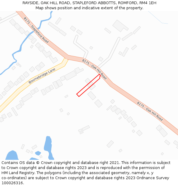 RAYSIDE, OAK HILL ROAD, STAPLEFORD ABBOTTS, ROMFORD, RM4 1EH: Location map and indicative extent of plot