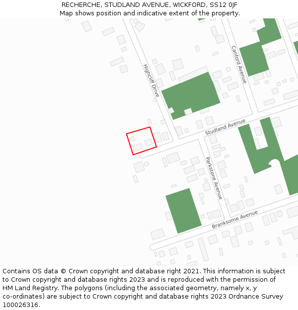 RECHERCHE, STUDLAND AVENUE, WICKFORD, SS12 0JF: Location map and indicative extent of plot