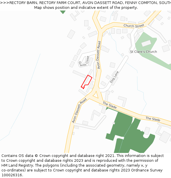 RECTORY BARN, RECTORY FARM COURT, AVON DASSETT ROAD, FENNY COMPTON, SOUTHAM, CV47 2FW: Location map and indicative extent of plot