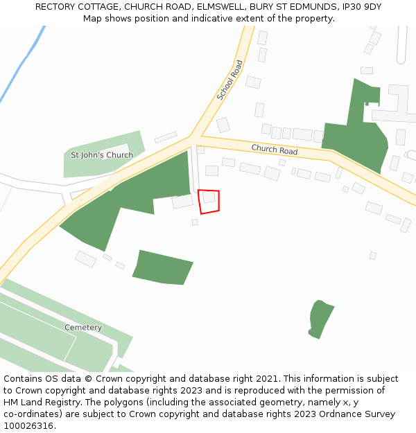 RECTORY COTTAGE, CHURCH ROAD, ELMSWELL, BURY ST EDMUNDS, IP30 9DY: Location map and indicative extent of plot