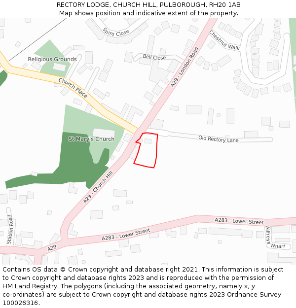 RECTORY LODGE, CHURCH HILL, PULBOROUGH, RH20 1AB: Location map and indicative extent of plot