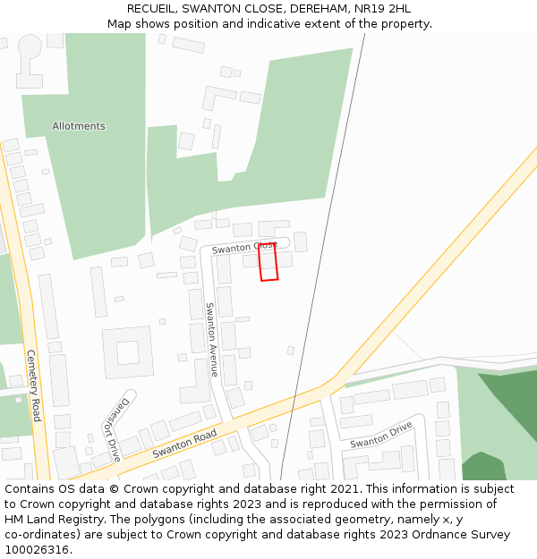 RECUEIL, SWANTON CLOSE, DEREHAM, NR19 2HL: Location map and indicative extent of plot