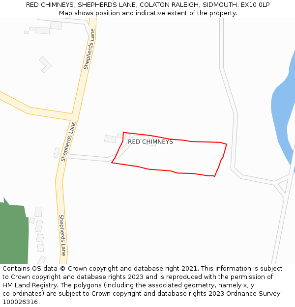 RED CHIMNEYS, SHEPHERDS LANE, COLATON RALEIGH, SIDMOUTH, EX10 0LP: Location map and indicative extent of plot