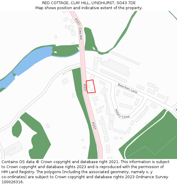 RED COTTAGE, CLAY HILL, LYNDHURST, SO43 7DE: Location map and indicative extent of plot