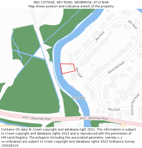 RED COTTAGE, WEY ROAD, WEYBRIDGE, KT13 8HW: Location map and indicative extent of plot