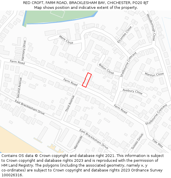 RED CROFT, FARM ROAD, BRACKLESHAM BAY, CHICHESTER, PO20 8JT: Location map and indicative extent of plot