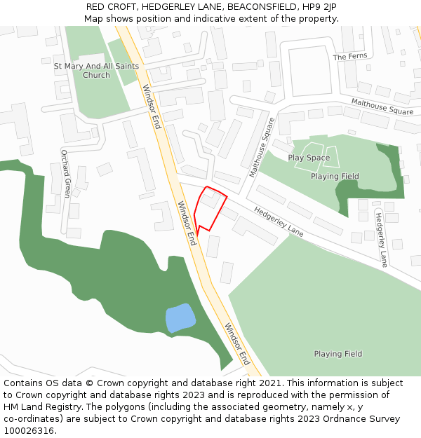 RED CROFT, HEDGERLEY LANE, BEACONSFIELD, HP9 2JP: Location map and indicative extent of plot