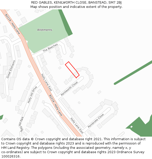 RED GABLES, KENILWORTH CLOSE, BANSTEAD, SM7 2BJ: Location map and indicative extent of plot
