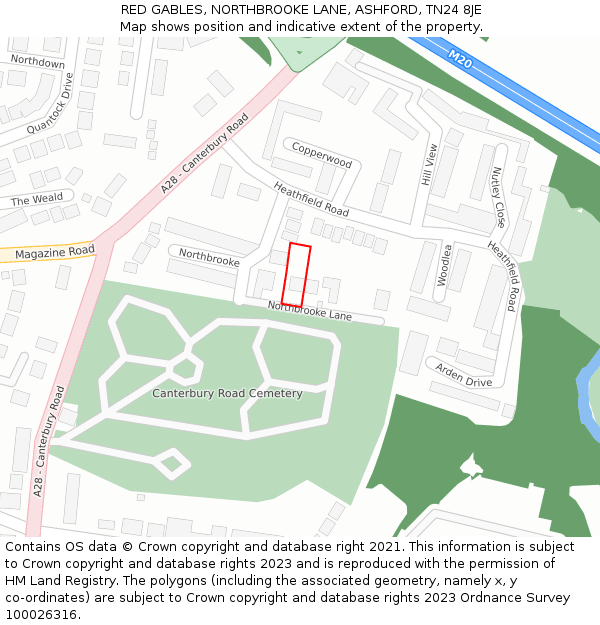 RED GABLES, NORTHBROOKE LANE, ASHFORD, TN24 8JE: Location map and indicative extent of plot