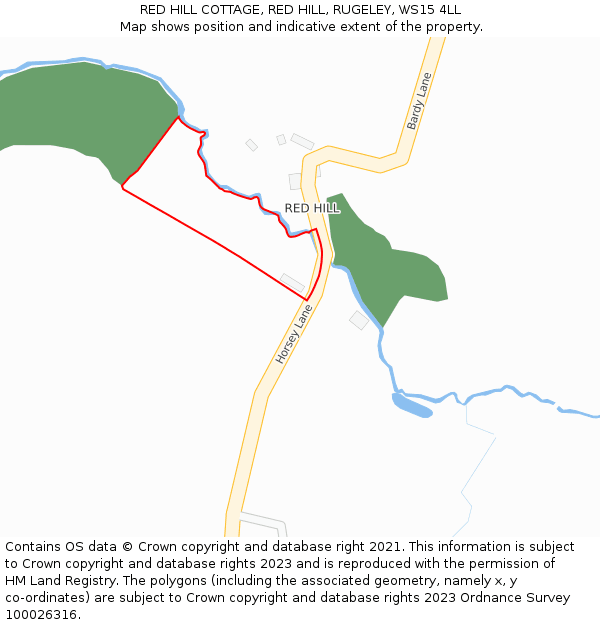 RED HILL COTTAGE, RED HILL, RUGELEY, WS15 4LL: Location map and indicative extent of plot