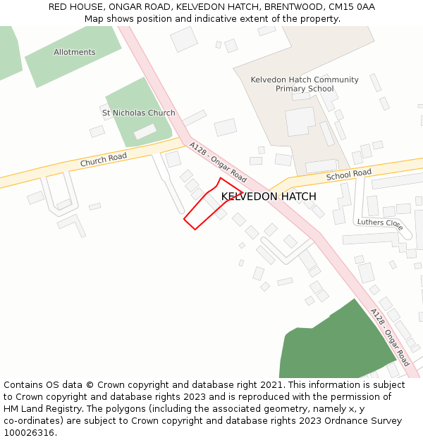 RED HOUSE, ONGAR ROAD, KELVEDON HATCH, BRENTWOOD, CM15 0AA: Location map and indicative extent of plot