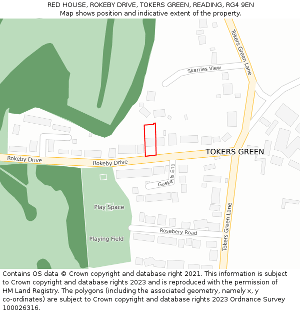 RED HOUSE, ROKEBY DRIVE, TOKERS GREEN, READING, RG4 9EN: Location map and indicative extent of plot