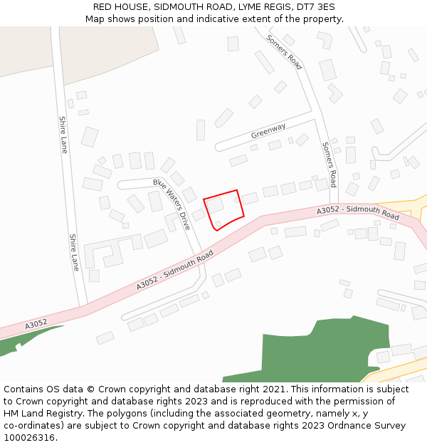 RED HOUSE, SIDMOUTH ROAD, LYME REGIS, DT7 3ES: Location map and indicative extent of plot