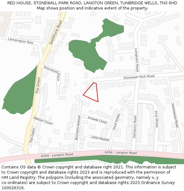 RED HOUSE, STONEWALL PARK ROAD, LANGTON GREEN, TUNBRIDGE WELLS, TN3 0HD: Location map and indicative extent of plot
