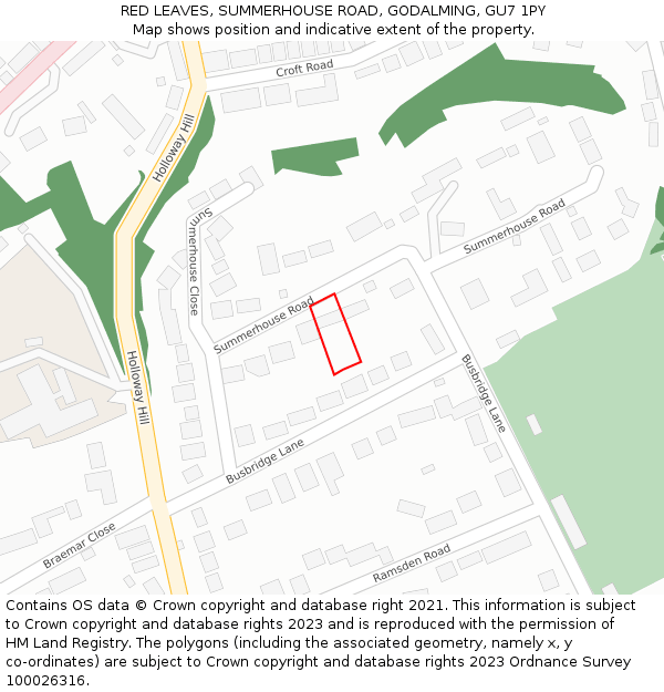 RED LEAVES, SUMMERHOUSE ROAD, GODALMING, GU7 1PY: Location map and indicative extent of plot