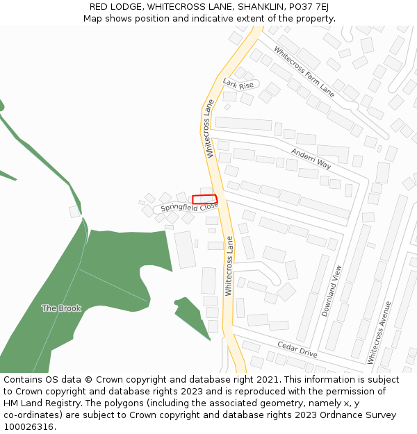 RED LODGE, WHITECROSS LANE, SHANKLIN, PO37 7EJ: Location map and indicative extent of plot