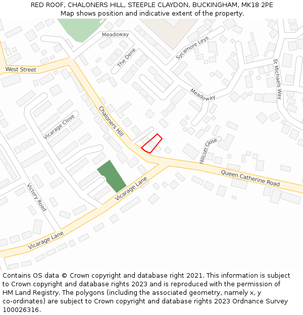 RED ROOF, CHALONERS HILL, STEEPLE CLAYDON, BUCKINGHAM, MK18 2PE: Location map and indicative extent of plot