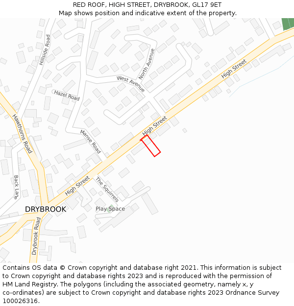 RED ROOF, HIGH STREET, DRYBROOK, GL17 9ET: Location map and indicative extent of plot