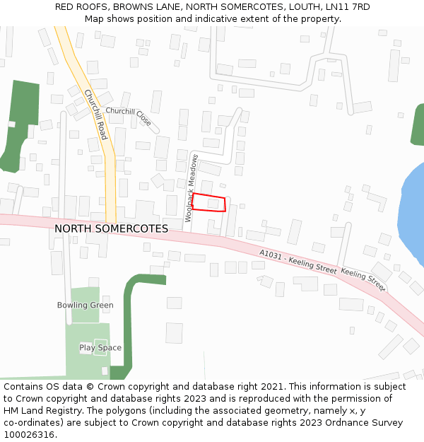RED ROOFS, BROWNS LANE, NORTH SOMERCOTES, LOUTH, LN11 7RD: Location map and indicative extent of plot