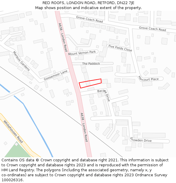 RED ROOFS, LONDON ROAD, RETFORD, DN22 7JE: Location map and indicative extent of plot